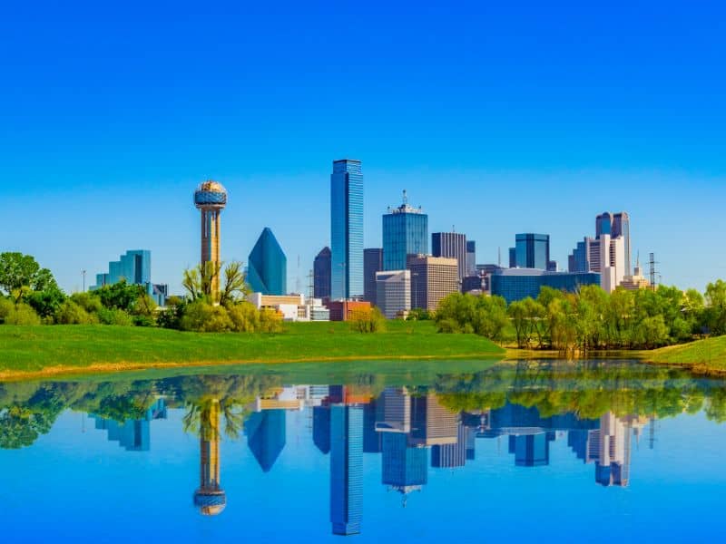 Downtown Dallas, Texas skyline and city landscape representing professional land surveying services, property surveys, and land development planning in Dallas
