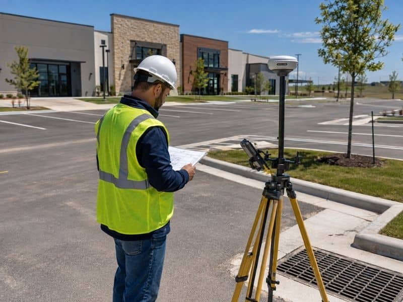 as built survey dallas tx completed construction - Dallas Land Surveying As-Built Survey documenting completed construction improvements in Dallas Texas